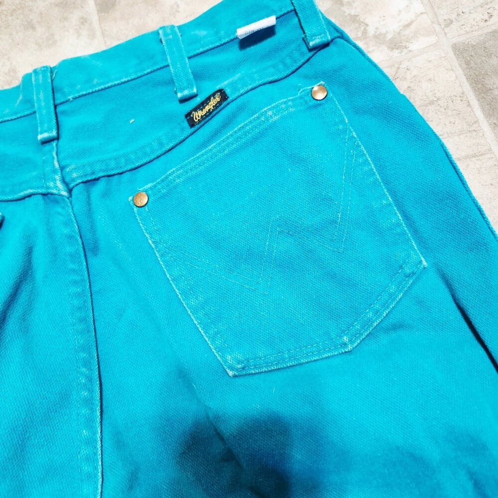 Vintage Wrangler Womens14 High Rise Straight Leg Jeans Teal USA Made 13MNRM - Picture 8 of 10